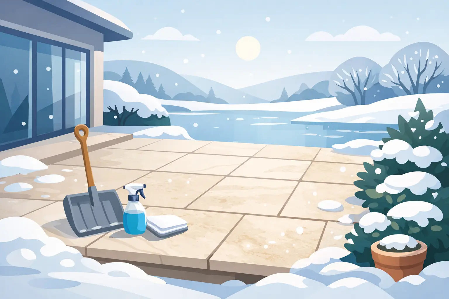 Travertin Terrassenplatten Pflege im Winter