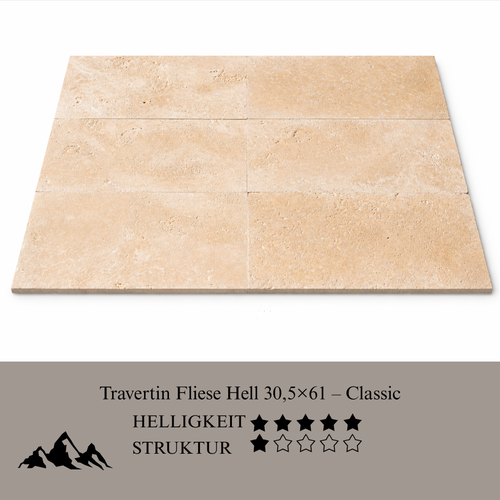Travertin Fliese Hell 30,5×61 – Classic - White Rock Germany GmbH