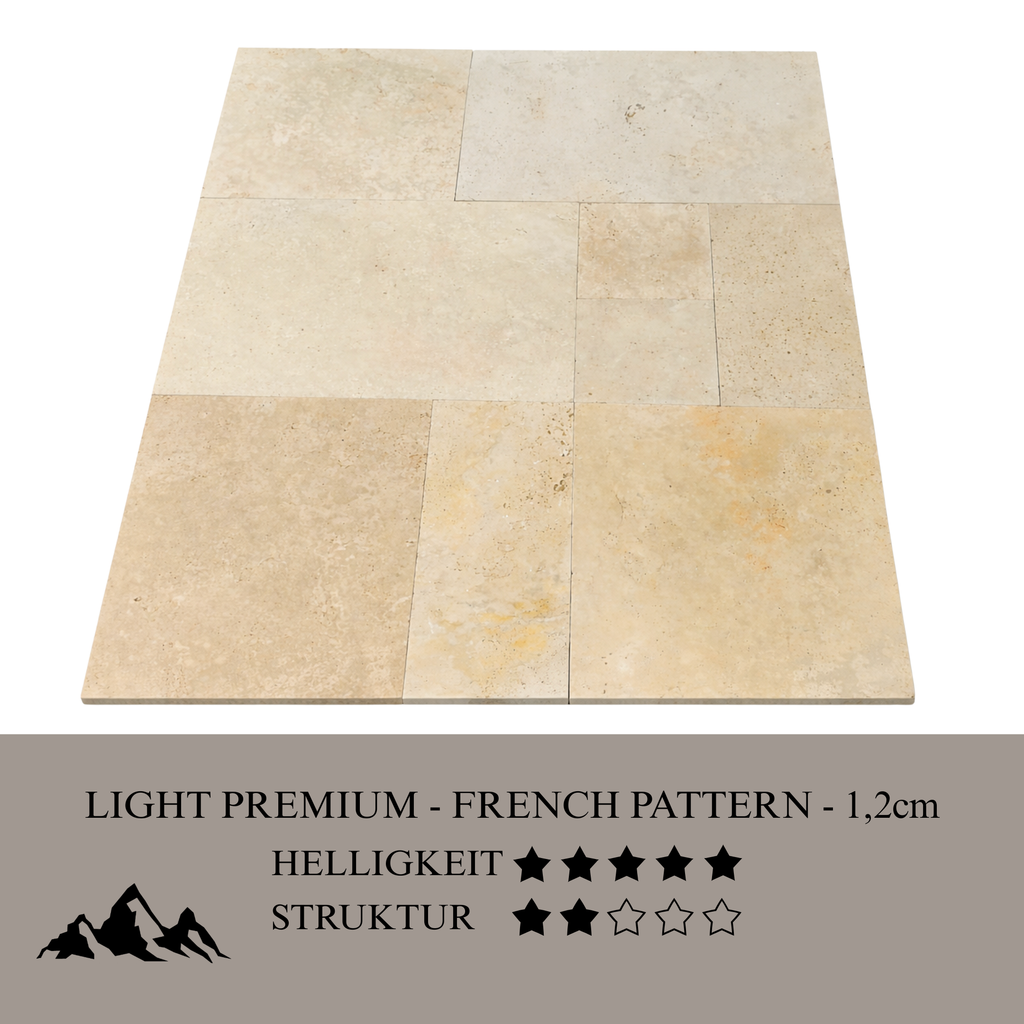 Travertin Hell / Dunkel Mix – French Pattern Set (1,2 cm) - White Rock Germany GmbH