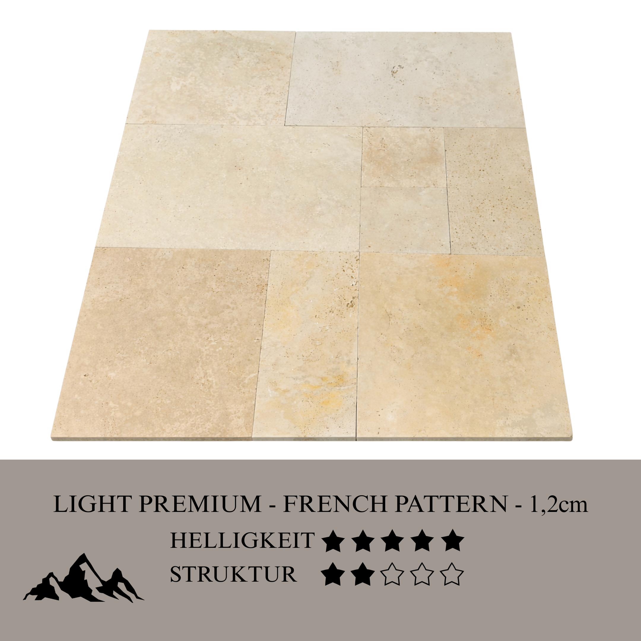 Travertin Hell / Dunkel Mix – French Pattern Set (1,2 cm) - White Rock Germany GmbH