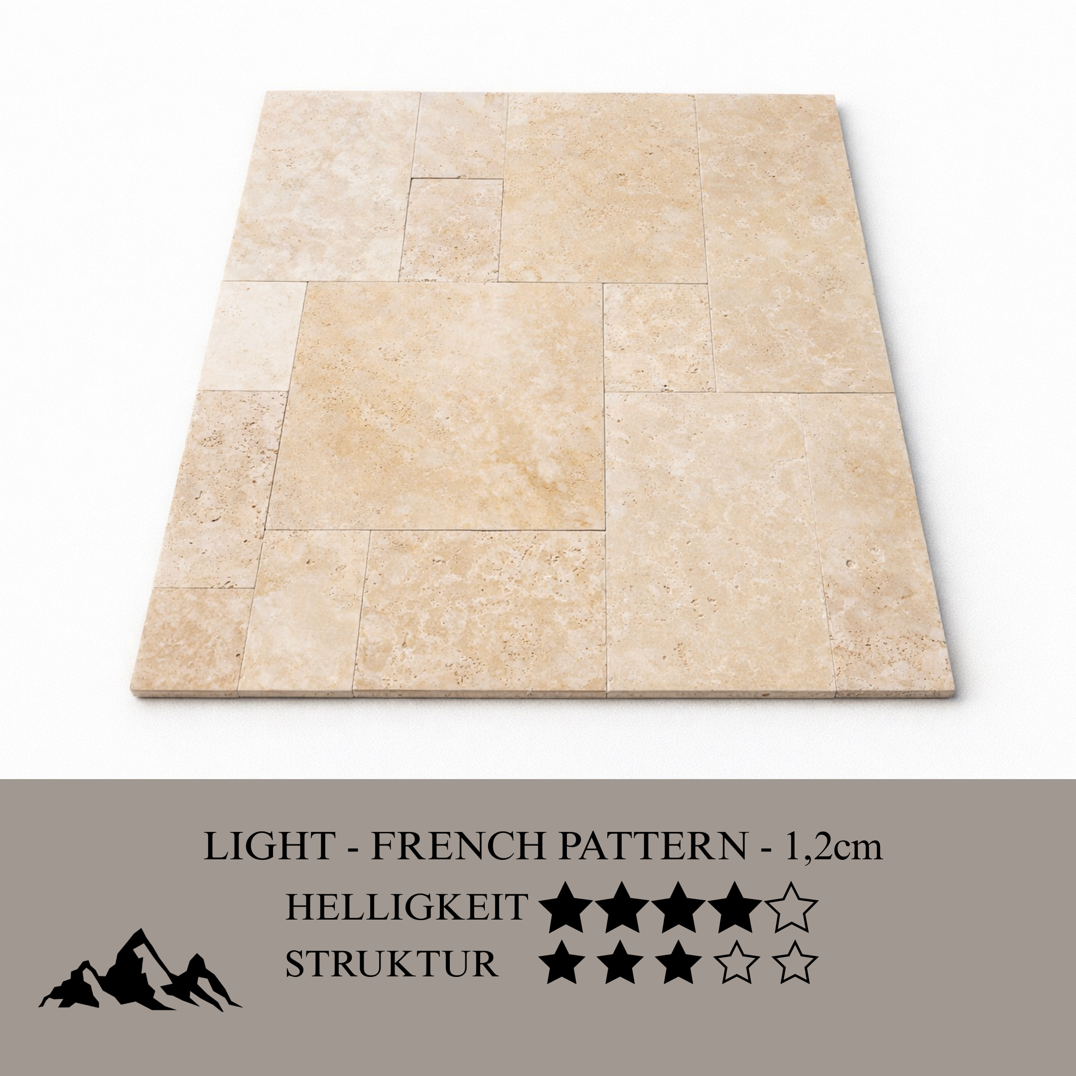 Travertin Hell – French Pattern Set (1,2 cm) - White Rock Germany GmbH