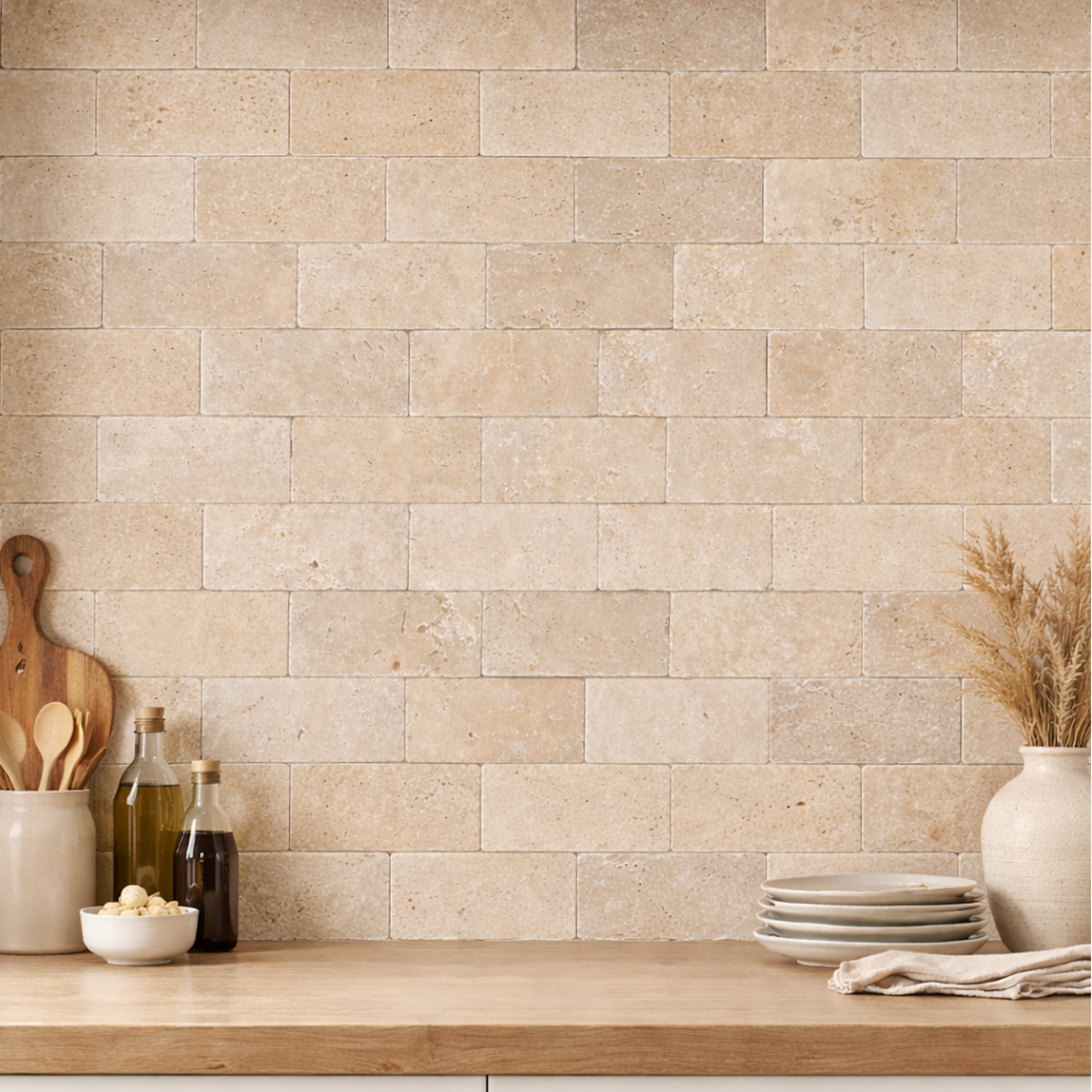 Travertin Hell Wandverkleidung 1,7×7,5×20,3 cm – Classic Tumbled Naturstein Verblender | Hochwertige Mosaik Steinpaneele für Innen & Außen | Rustikale Steinoptik für Wand & Fassade - White Rock Germany GmbH